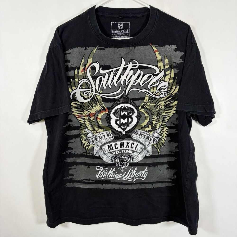 Southpole T Shirt Mens XL Black Truth And Liberty Y2K Short Sleeve South Pole